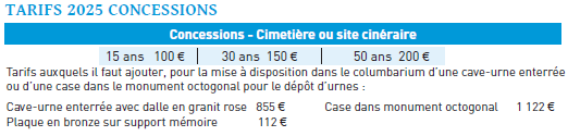 Tarif cimetière 2025